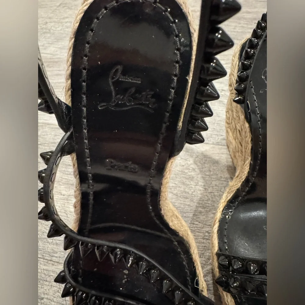 Christian Louboutin black Mafaldina Zeppa spike leather espadrille wedges
